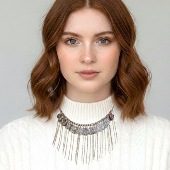 Handmade Silver Gypsy Coin Fringe Choker Necklace Boho Hippie Festival - Picture 8 of 8